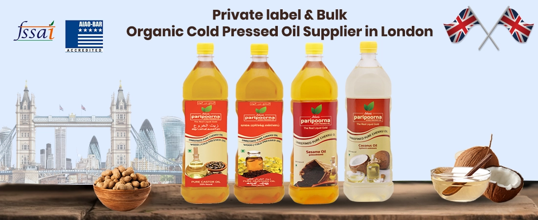 Natural cold pressed coconut, sesame, and groundnut oils supplied in London for retail and bulk needs.