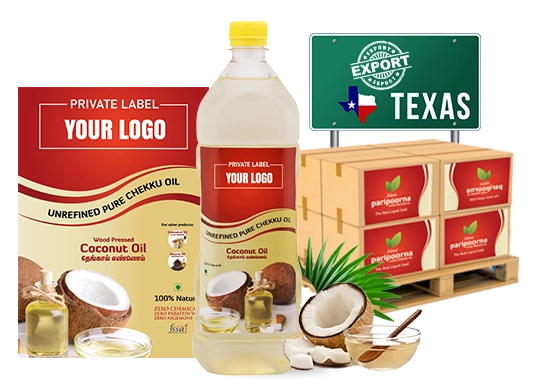 Bulk white label traditional cold-pressed coconut oil supplier based in Texas for private branding.