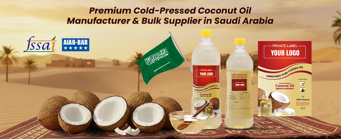 Premium cold-pressed coconut oil for cooking, skin, hair & private-label in Saudi Arabia.
